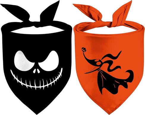 Halloween Dog Bandanas 2 Pack, Zore Dog and Jack Face Print, Nightmare Before Christmas Triangle Fall Pet Scarf, Premium Durable Fabric, Adjustable Fit (Halloween-1, Large) in Saudi Arabia