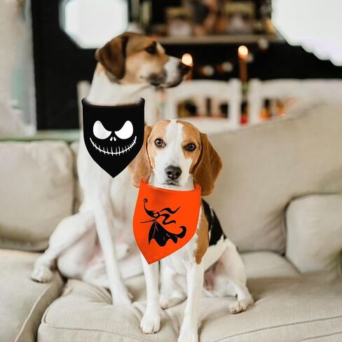 Halloween Dog Bandanas 2 Pack, Zore Dog and Jack Face Print, Nightmare Before Christmas Triangle Fall Pet Scarf, Premium Durable Fabric, Adjustable Fit (Halloween-1, Large) in Saudi Arabia