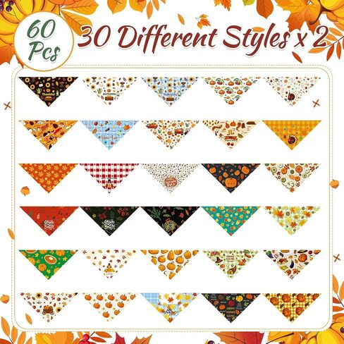Sanwuta 60 PCS Fall Dog Bandanas عيد الشكر الكلب Bandanas Bulk Bulk Pet Pet Bibs Triangle Dicker Assume for صغير إلى كبير للحيوانات الأليفة (نمط تركيا) in Kuwait