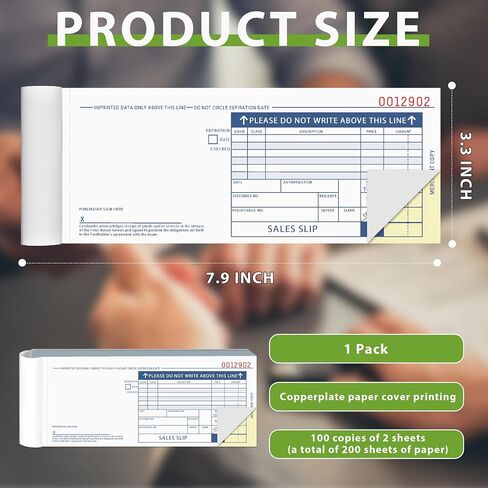 100 Sets Long Credit Card Sales Slips 7.9 * 3.3 inch Two-Part Carbonless Credit Card Receipt Book Credit Card Imprinter Sold as 1 Package for Office (100 Sets of 200 Sheet)(1) in Kuwait