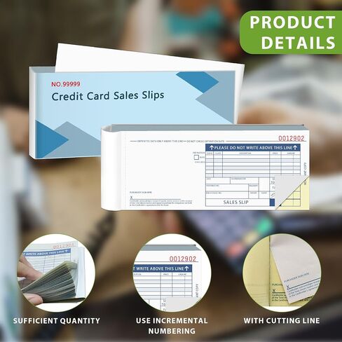 100 Sets Long Credit Card Sales Slips 7.9 * 3.3 inch Two-Part Carbonless Credit Card Receipt Book Credit Card Imprinter Sold as 1 Package for Office (100 Sets of 200 Sheet)(1) in Kuwait