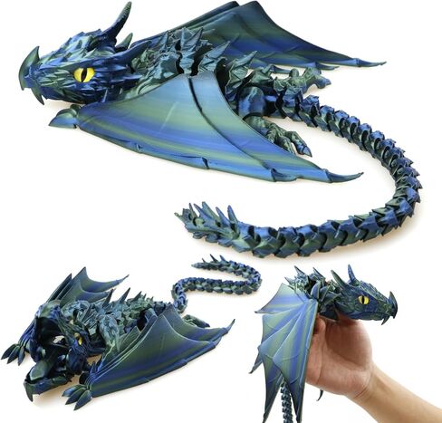 Dragon المطبوع ثلاثي الأبعاد مع أجنحة ، ألعاب التنين المملوك ، الحيوانات المطبوعة ثلاثية الأبعاد ، نموذج التنين الكريستال المجنح المرن ، حيوان سطح المكتب المنزلي (تدرج الأزرق الأخضر) in Saudi Arabia