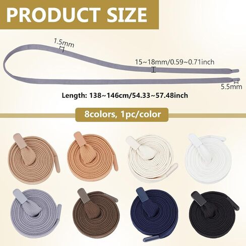 BENECREAT 8 Pcs Premium Fibre Drawstring Cords, 54.3 & 57.5 Inch Long 8 Colors Flat Replacement Drawcords with Alloy Cord End for Pants Sweatpants Sweatshirts Hoodies Jackets in Saudi Arabia