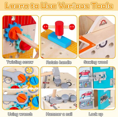 مجموعة أدوات Toddler - 33 PCS Montessori Toddlers Tool Box ، أدوات الأطفال يتظاهرون بأدوات اللعب في سن 2-4 ، ألعاب STEM التعليمية لمدة 3 سنوات ، لعبة البناء الخشبية ، هدية عيد ميلاد الأولاد 2،3،4،5 سنة (محرك إطفاء) (محرك إطفاء) in Kuwait
