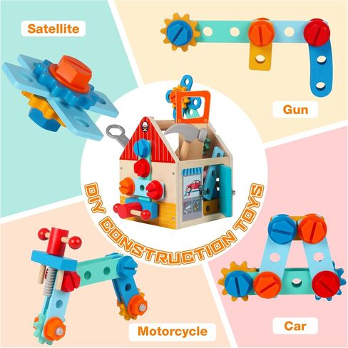 مجموعة أدوات Toddler - 33 PCS Montessori Toddlers Tool Box ، أدوات الأطفال يتظاهرون بأدوات اللعب في سن 2-4 ، ألعاب STEM التعليمية لمدة 3 سنوات ، لعبة البناء الخشبية ، هدية عيد ميلاد الأولاد 2،3،4،5 سنة (محرك إطفاء) (محرك إطفاء) in Kuwait