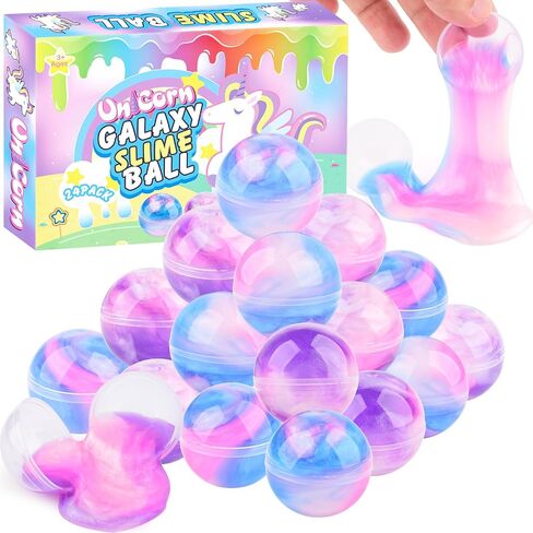 24 Pack Unicorn Galaxy Slime Balls, Unicorn Party Favors for Boys and Girls, Wet, Non-Sticky, Mess-Free, Stress Relief, Super Soft Slime Toy for Kids, Birthday Gift, Goodie Bag Stuffers in Kuwait