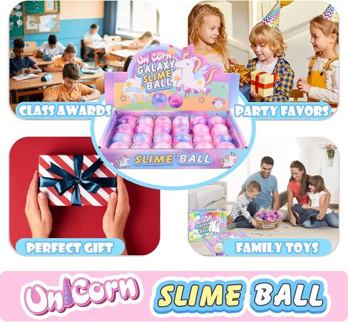 24 Pack Unicorn Galaxy Slime Balls, Unicorn Party Favors for Boys and Girls, Wet, Non-Sticky, Mess-Free, Stress Relief, Super Soft Slime Toy for Kids, Birthday Gift, Goodie Bag Stuffers in Kuwait