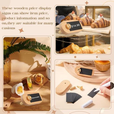 Qunclay Set of 10 Price Display Signs for Vendors Wooden Signs with Price Tag Paper and Pens Retail Display Tag Stands Food Name for Cafes, Shops, Boutiques in Saudi Arabia