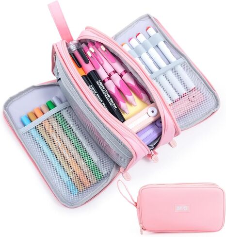 M&G Large Pencil Case, Big Capacity Pencil Pouch with 3-layer Compartment, Portable Handheld Pencil Bag, Cute School Stationery Organizer for Boys Girls Men Women, Ideal for Office School in Saudi Arabia