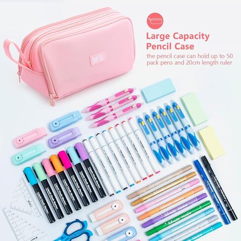 M&G Large Pencil Case, Big Capacity Pencil Pouch with 3-layer Compartment, Portable Handheld Pencil Bag, Cute School Stationery Organizer for Boys Girls Men Women, Ideal for Office School in Saudi Arabia