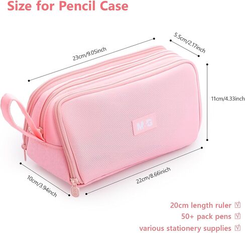 M&G Large Pencil Case, Big Capacity Pencil Pouch with 3-layer Compartment, Portable Handheld Pencil Bag, Cute School Stationery Organizer for Boys Girls Men Women, Ideal for Office School in Saudi Arabia