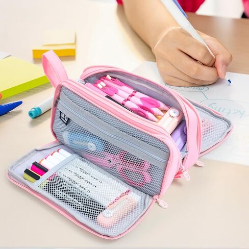 M&G Large Pencil Case, Big Capacity Pencil Pouch with 3-layer Compartment, Portable Handheld Pencil Bag, Cute School Stationery Organizer for Boys Girls Men Women, Ideal for Office School in Saudi Arabia