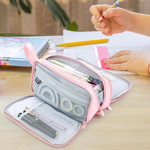 M&G Large Pencil Case, Big Capacity Pencil Pouch with 3-layer Compartment, Portable Handheld Pencil Bag, Cute School Stationery Organizer for Boys Girls Men Women, Ideal for Office School in Saudi Arabia