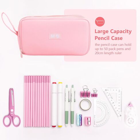 M&G Large Pencil Case, Big Capacity Pencil Pouch with 3-layer Compartment, Portable Handheld Pencil Bag, Cute School Stationery Organizer for Boys Girls Men Women, Ideal for Office School in Saudi Arabia