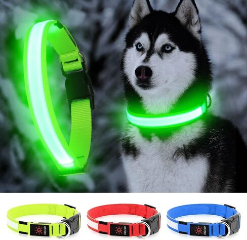 LED Dog Collar - Light Up, Waterproof, Adjustable Flashing, Rechargeable Visibility & Safety for Dogs (Green, Large) in Kuwait