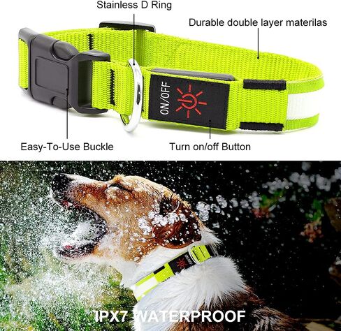 LED Dog Collar - Light Up, Waterproof, Adjustable Flashing, Rechargeable Visibility & Safety for Dogs (Green, Large) in Kuwait