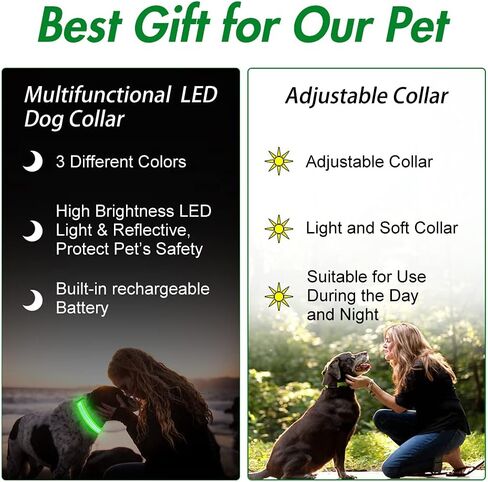 LED Dog Collar - Light Up, Waterproof, Adjustable Flashing, Rechargeable Visibility & Safety for Dogs (Green, Large) in Kuwait