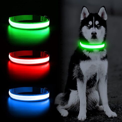 LED Dog Collar - Light Up, Waterproof, Adjustable Flashing, Rechargeable Visibility & Safety for Dogs (Green, Large) in Kuwait