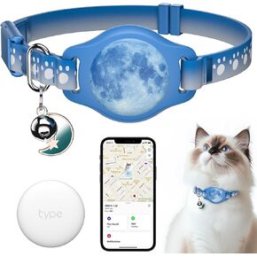 Cat Tracker Collar 8-12" Waterproof Airtag Cat Collar with Finder Tag, Compatible with Apple Find My, Breakaway Tractive with Reflective Pattern & Bell (Starry Meow) in Kuwait
