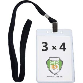 10 Pack - Premium 3x4 Name Badge Vertical with Lanyard - Clear Plastic Event Badge Sleeve with Lanyards for Events - Large Name Tag Holder 3 x 4 by Specialist ID (Assorted Colors) in Saudi Arabia