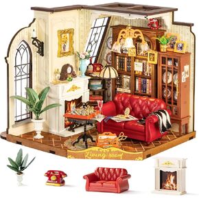 Rolife DIY Miniature House Kit Parlor Victorian 1:18 Scale Dollhouse Diorama ، Tiny House Building Kit على رف الكتب العتيقة الحرف اليدوية للبالغين هدية للبنين الفتيات (غرفة المعيشة في كاثرين) in Saudi Arabia
