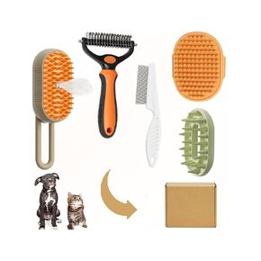 5 Pack Cat Steam Brush Kit – Pet Water Brush for Cats and Dogs Shedding – Includes Spritz Defur Comb, Undercoat Rake, Massage & Flea Comb - Matted Fur Dematting Tool in Kuwait