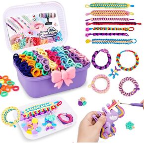 Bracelet Making Kit for Girls Ages 8-12, Weaving Rainbow Bands kit,DIY Toys for Friendship Birthday Gifts for Kids 6 7 9 10 11 13 Year Old, 1200+ Elastic Cloth Rubber Band Fabric Loops in Kuwait