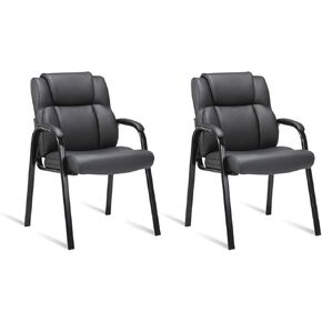 كراسي غرفة انتظار Clatina Leather لمجموعة الاستقبال من 2 ، كراسي الضيوف مع راحة ذراع مبطنة ، كراسي المكتب لا عجلات ، كرسي غرفة اجتماعات مريحة ومكتب كمبيوتر للمكتب ، المنزل ، الأسود in Kuwait