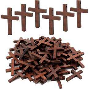 100pcs الصليب الخشبي البني المصغر ، زخرفة مركبة خشبية ، ملحق DIY زخرفة صغيرة لسلسلة المفاتيح ، سوار ، قلادة in Kuwait