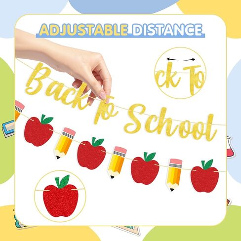 يعود Yquqwn إلى لافتة المدرسة Glitter Apple Garland Decorations ، مرحبًا بك مرة أخرى في علامة Banner Scial in Saudi Arabia