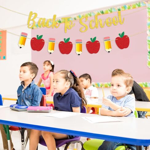 يعود Yquqwn إلى لافتة المدرسة Glitter Apple Garland Decorations ، مرحبًا بك مرة أخرى في علامة Banner Scial in Saudi Arabia