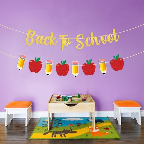 يعود Yquqwn إلى لافتة المدرسة Glitter Apple Garland Decorations ، مرحبًا بك مرة أخرى في علامة Banner Scial in Saudi Arabia