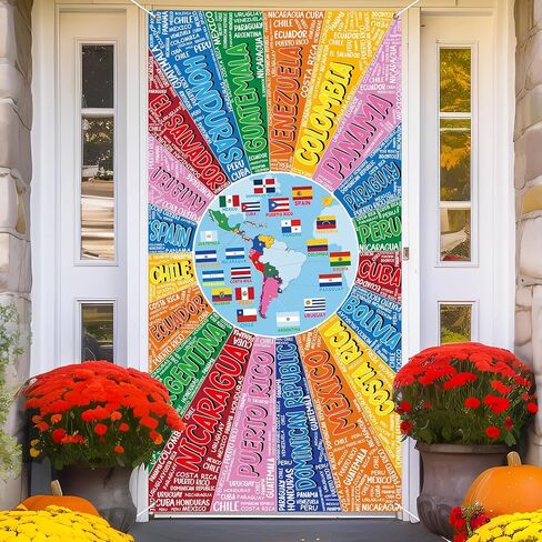 Hispanic Heritage Month Door Cover Spanish Classroom Decorations Latin American Hispanic Maps Banner National Hispanic Heritage Month Backdrop Flag Map Wall Decor Party Supplies in Saudi Arabia