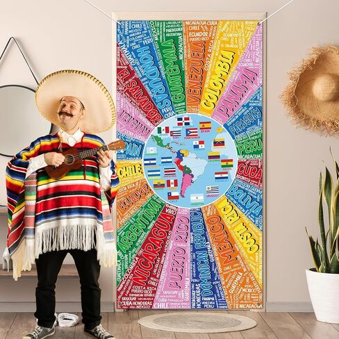Hispanic Heritage Month Door Cover Spanish Classroom Decorations Latin American Hispanic Maps Banner National Hispanic Heritage Month Backdrop Flag Map Wall Decor Party Supplies in Saudi Arabia
