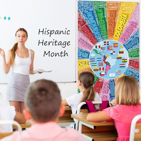 Hispanic Heritage Month Door Cover Spanish Classroom Decorations Latin American Hispanic Maps Banner National Hispanic Heritage Month Backdrop Flag Map Wall Decor Party Supplies in Saudi Arabia