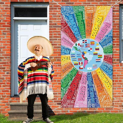 Hispanic Heritage Month Door Cover Spanish Classroom Decorations Latin American Hispanic Maps Banner National Hispanic Heritage Month Backdrop Flag Map Wall Decor Party Supplies in Saudi Arabia