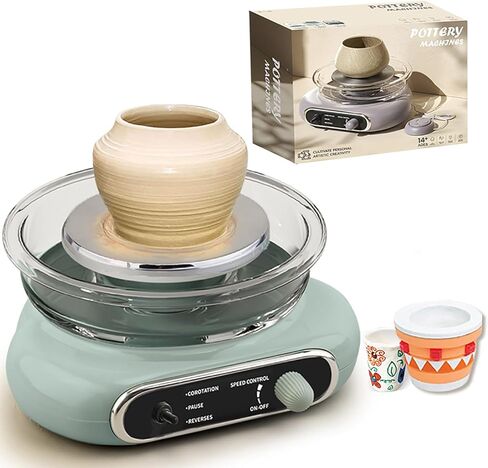 عجلة الخزافين ، عجلة الفخار الصغيرة للأطفال والبالغين ، مجموعة كاملة من الفخار مع الأدوات ، دواسة القدم ، عجلة بوتر القرص الدوار الكهربائي ، طين السيراميك DIY للمبتدئين ، الاستخدام المدرسي والمنزل (Matcha Green) in Kuwait