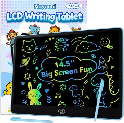Kayoubi LCD Writing Tablet for Kids, 14.5 Inch Jumbo Screen with Double Pen, No-Mess Reusable Colorful Doodle Board Toys, Gifts for 3 4 5 6 7 8 Year Old Boys & Girls (Blue) in Saudi Arabia