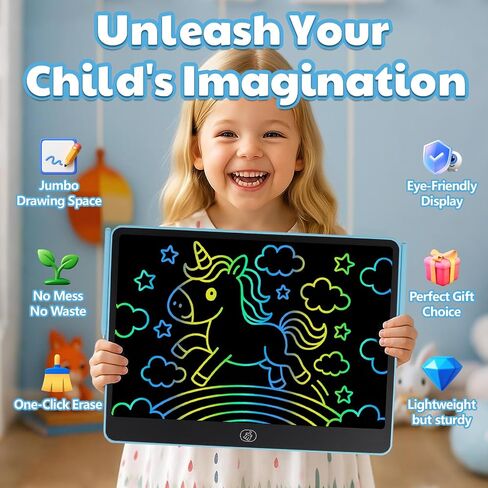 Kayoubi LCD Writing Tablet for Kids, 14.5 Inch Jumbo Screen with Double Pen, No-Mess Reusable Colorful Doodle Board Toys, Gifts for 3 4 5 6 7 8 Year Old Boys & Girls (Blue) in Saudi Arabia