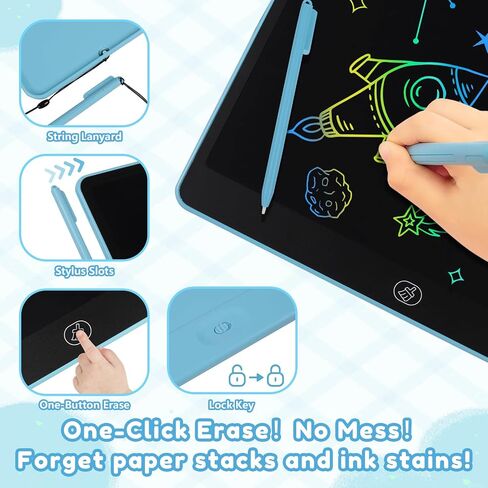 Kayoubi LCD Writing Tablet for Kids, 14.5 Inch Jumbo Screen with Double Pen, No-Mess Reusable Colorful Doodle Board Toys, Gifts for 3 4 5 6 7 8 Year Old Boys & Girls (Blue) in Saudi Arabia