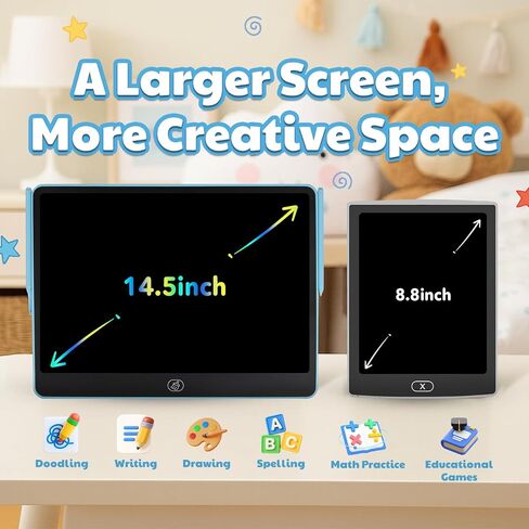 Kayoubi LCD Writing Tablet for Kids, 14.5 Inch Jumbo Screen with Double Pen, No-Mess Reusable Colorful Doodle Board Toys, Gifts for 3 4 5 6 7 8 Year Old Boys & Girls (Blue) in Saudi Arabia