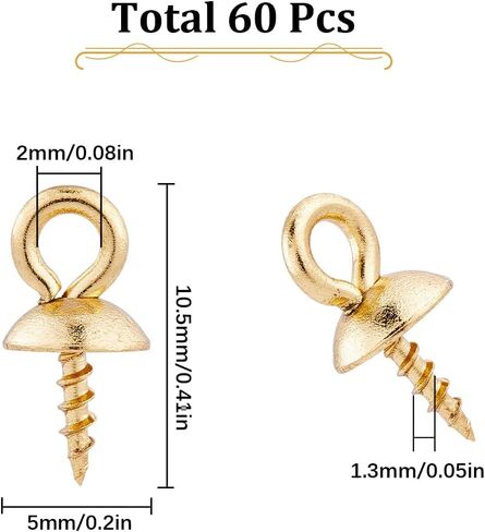 Sunnyclue 1 Box 60pcs Cup Pearl Bail Cup Peg Peg Bails 304 Stainste Stefic Steel Screw Pins Clasps Hooks Bead Cap Cap Bin Procks for Jewelry Making Come Diy Half Beads Supplies Supplies in Saudi Arabia