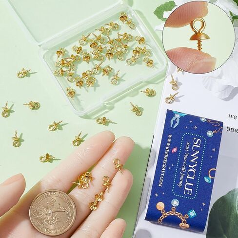 Sunnyclue 1 Box 60pcs Cup Pearl Bail Cup Peg Peg Bails 304 Stainste Stefic Steel Screw Pins Clasps Hooks Bead Cap Cap Bin Procks for Jewelry Making Come Diy Half Beads Supplies Supplies in Saudi Arabia
