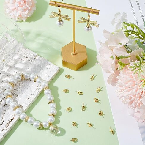 Sunnyclue 1 Box 60pcs Cup Pearl Bail Cup Peg Peg Bails 304 Stainste Stefic Steel Screw Pins Clasps Hooks Bead Cap Cap Bin Procks for Jewelry Making Come Diy Half Beads Supplies Supplies in Saudi Arabia