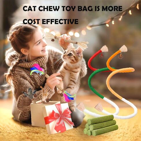 6Pack Cat Toys Cats Treat Treat Catnip Toy with Silvervine للألعاب القطنية الداخلية من الخشب Kitty Chew Rope Sticks لتنظيف الأسنان وجبات خفيفة من أجل Catnip Care Care Play in Kuwait