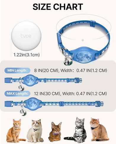 طوق Cat Tracker 8-12 "طوق Cat Airtag المقاوم للماء مع علامة الباحث ، متوافق مع Apple Find My ، الانفصالي مع نمط عاكس و Bell (Starry Meow) in Kuwait