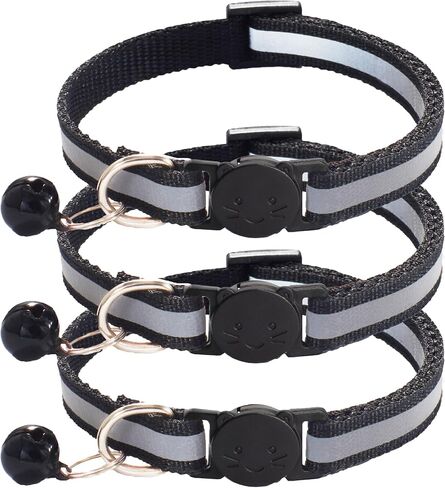3 Pack Reflective and Breakaway Cat Collars with Bells，Adjustable Kitten Collars from 7.5 to 12.5 Inches, Ideal of Kitten Collar, Suitable for Girls and Boys (Black) in Saudi Arabia