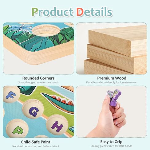 لعبة الصيد المغناطيسية الخشبية للديناصور للأطفال الصغار الذين تتراوح أعمارهم بين 3 و 5 سنوات مع 2 قرون ، لعبة ABC Alphabet Learning مع بطاقات الإملاء ، ألعاب Montessori التعليمية في مرحلة ما قبل المدرسة ، هدية لويت بويت in Kuwait