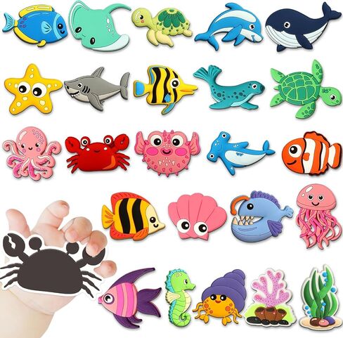24pcs حيوانات المحيطات مغناطيس الثلاجة للأطفال الصغار 1-3 أطفال لطيفون حيوانات البحر المطاطية مطاطية. in Saudi Arabia