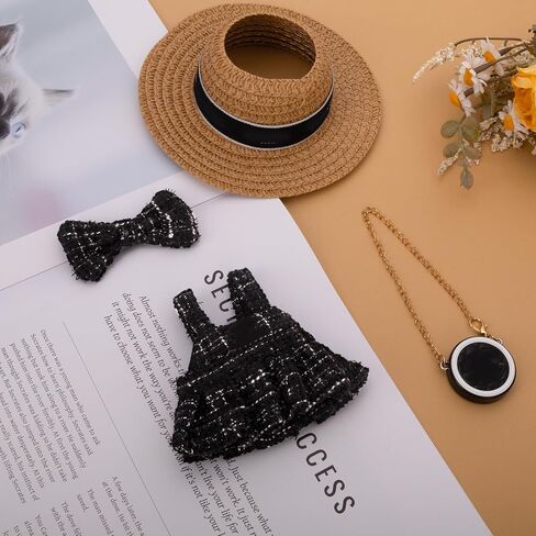 Doll Clothing Set (No Doll), Cute Cropped Straw Hat, Crossbody Bag, Dress, Suitable for 15-17cm Dolls, Outfit Accessory Set for Unique Styling (Blue) in Saudi Arabia